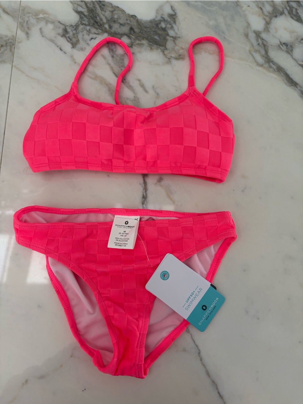 Snapper Rock Neon Pink Checker Two-Piece Girls' Swim Set